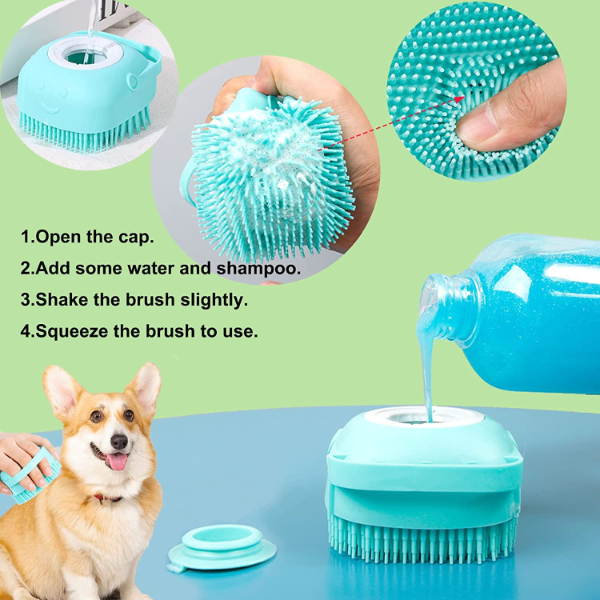 “EPISKEY® Pet Bath Brush – Soft Silicone Body Scrubber with Shampoo Dispenser and Tick Remover for Dogs, Cats, Puppies, Rabbits & Horses – Grooming & Shedding Brush (Multicolor, 1 Pc)” - Image 3