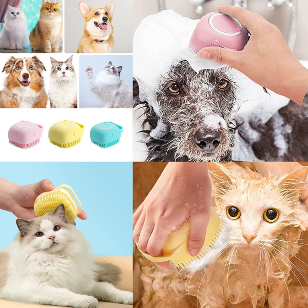 “EPISKEY® Pet Bath Brush – Soft Silicone Body Scrubber with Shampoo Dispenser and Tick Remover for Dogs, Cats, Puppies, Rabbits & Horses – Grooming & Shedding Brush (Multicolor, 1 Pc)” - Image 4