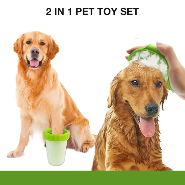 2-in-1 Portable Dog & Cat Paw Cleaner & Grooming Kit – Soft Silicone Paw Washer Cup with Grooming Glove Brush for Mud Removal, Bathing & Daily Pet Care | Safe & Gentle Cleaning Tools - Image 2