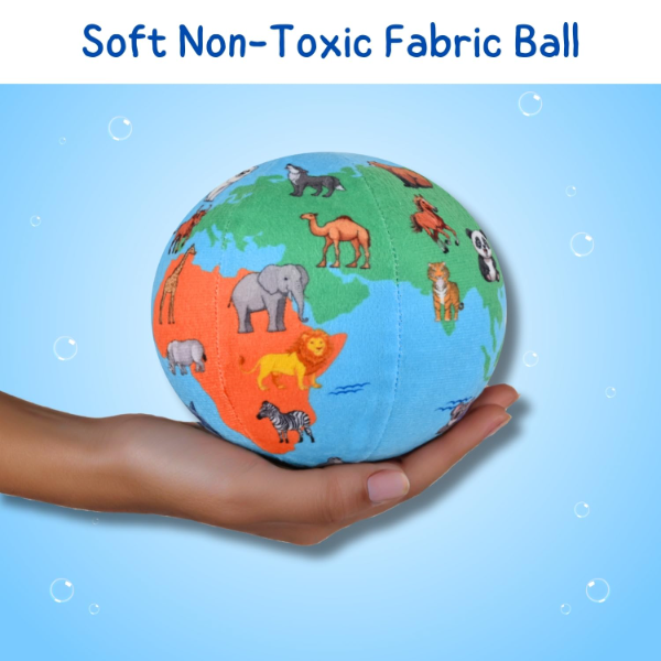 Seraphina Soft Sensory Plush Ball for Babies – Rattle Baby Toy with World Map & Animal Designs, Educational Globe Learning Ball for Infants & Toddlers, Early Development Activity Toy, Newborn Gift - Image 2