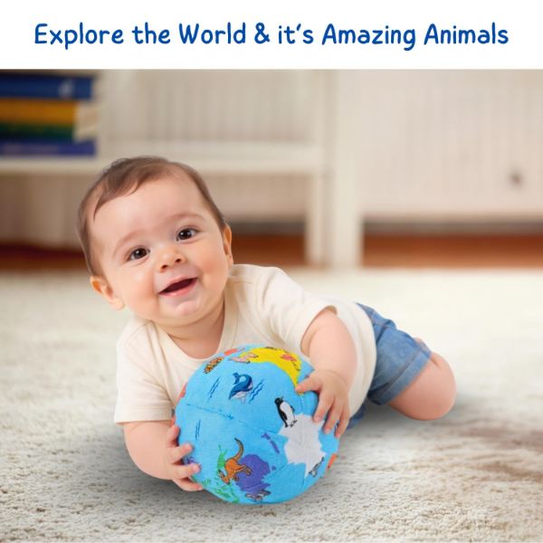 Seraphina Soft Sensory Plush Ball for Babies – Rattle Baby Toy with World Map & Animal Designs, Educational Globe Learning Ball for Infants & Toddlers, Early Development Activity Toy, Newborn Gift - Image 3