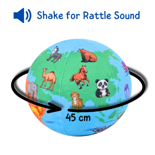 Seraphina Soft Sensory Plush Ball for Babies – Rattle Baby Toy with World Map & Animal Designs, Educational Globe Learning Ball for Infants & Toddlers, Early Development Activity Toy, Newborn Gift - Image 4