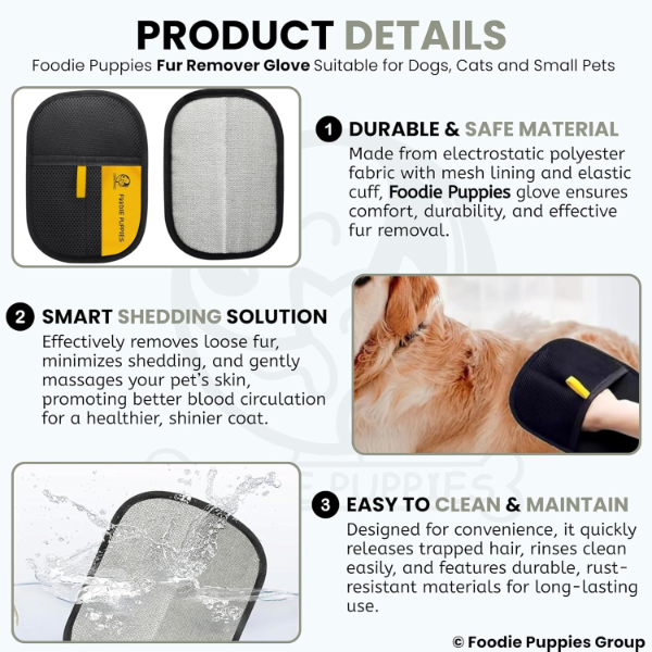 Foodie Puppies Reusable Pet Hair Removal Glove for Dogs & Cats – Washable Fur Remover Mitt for Clothes, Furniture, Carpet, Car & Bedding | Electrostatic Loose Hair Catcher (23.5 x 17.5 cm) - Image 3