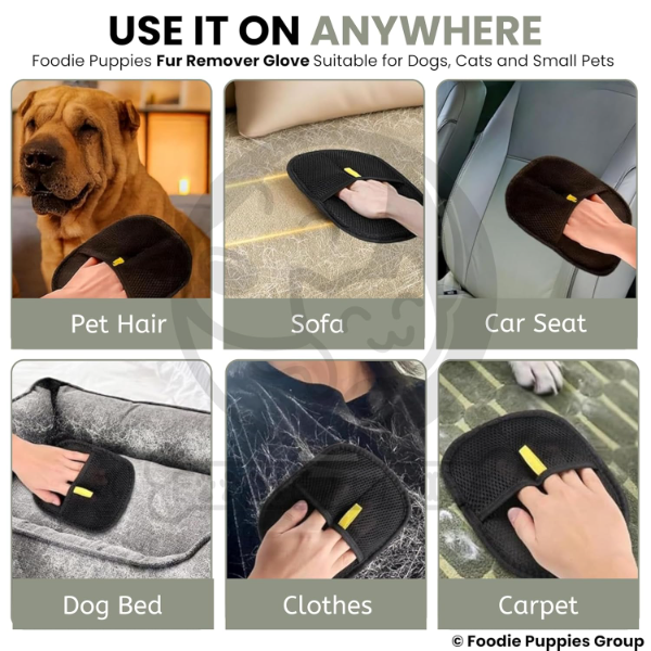 Foodie Puppies Reusable Pet Hair Removal Glove for Dogs & Cats – Washable Fur Remover Mitt for Clothes, Furniture, Carpet, Car & Bedding | Electrostatic Loose Hair Catcher (23.5 x 17.5 cm) - Image 4