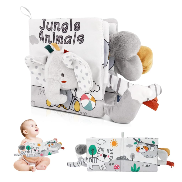 SNOWIE Soft Elephant Baby Cloth Book – Sensory Educational Soft Fabric Book for Newborns & Infants 0–12 Months | Non-Toxic Waterproof Baby Learning Toy & Early Development Gift for Toddlers