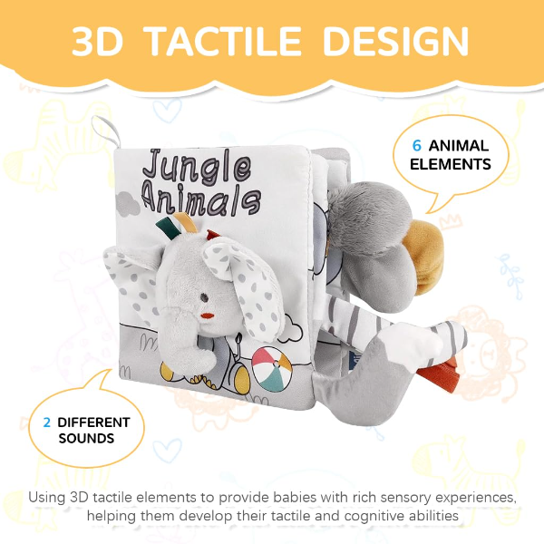 SNOWIE Soft Elephant Baby Cloth Book – Sensory Educational Soft Fabric Book for Newborns & Infants 0–12 Months | Non-Toxic Waterproof Baby Learning Toy & Early Development Gift for Toddlers - Image 3