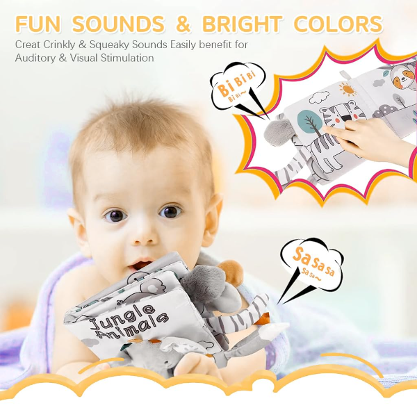 SNOWIE Soft Elephant Baby Cloth Book – Sensory Educational Soft Fabric Book for Newborns & Infants 0–12 Months | Non-Toxic Waterproof Baby Learning Toy & Early Development Gift for Toddlers - Image 4