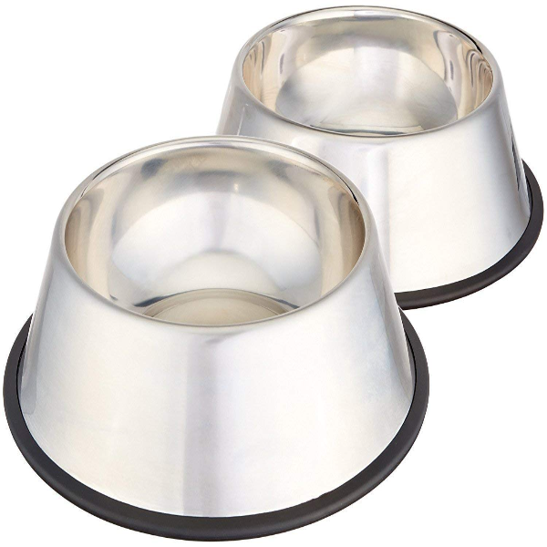 Pet Empire Stainless Steel Non-Skid Pet Bowls Set of 2 – Wipe-Clean Feeding Bowls for Small Dogs, Cats, Puppies, Kittens & Rabbits | Durable & Stable Pet Food & Water Bowl Set