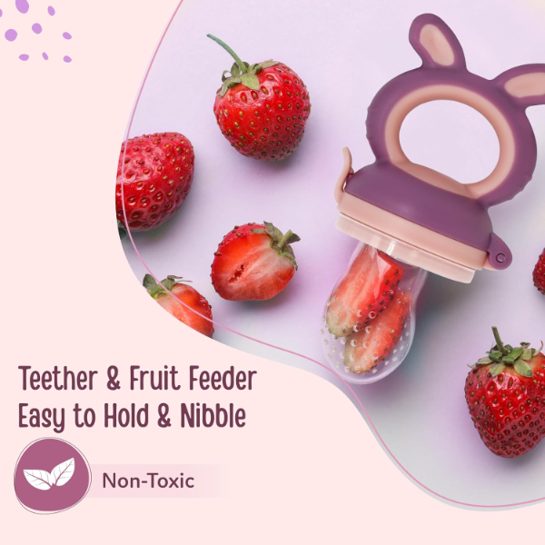 LuvLap Silicone Baby Food & Fruit Nibbler with Extra Mesh – Soft BPA-Free Pacifier Feeder & Teether for Infants, Safe Silicone Baby Fruit Feeder for Teething Relief (Bunny Design, Violet & Pink) - Image 3