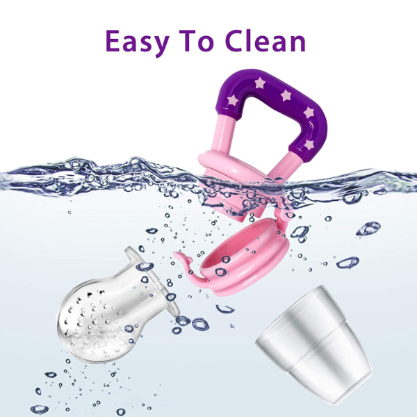 Baby Silicone Fruit Feeder Pacifier Set of 2 – BPA-Free Food Nibbler & Teething Toy for Infants 6–12 Months | Textured Gum Soothing Baby Feeder (Blue & Pink) for Safe Self-Feeding - Image 4