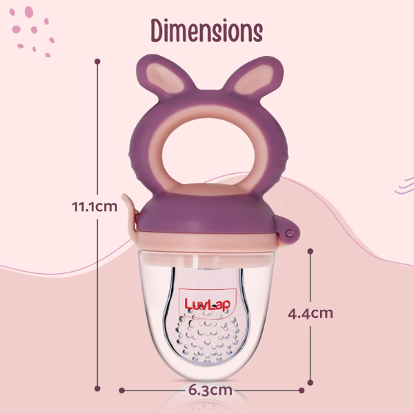 LuvLap Silicone Baby Food & Fruit Nibbler with Extra Mesh – Soft BPA-Free Pacifier Feeder & Teether for Infants, Safe Silicone Baby Fruit Feeder for Teething Relief (Bunny Design, Violet & Pink) - Image 4