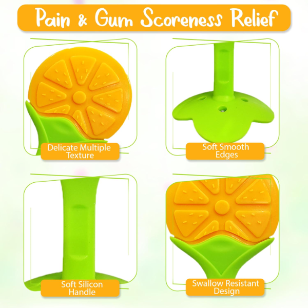 GLUN® Baby Teething Toys Set of 4 – BPA-Free Silicone Fruit Teethers for Infants 5-12 Months, Soft & Safe Gum Soothing Relief, Easy-Grip Sensory Teething Toys for Babies - Image 4
