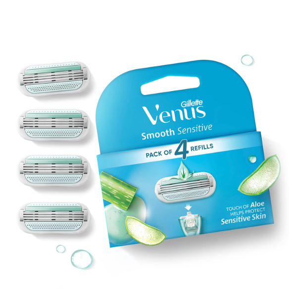 Gillette Venus Hair Removal Razor Refills for Women – 4 Blade Cartridges with Aloe Vera Glidestrip, Smooth & Gentle Shaving Replacement Blades for Soft Skin
(Pack of -5)
