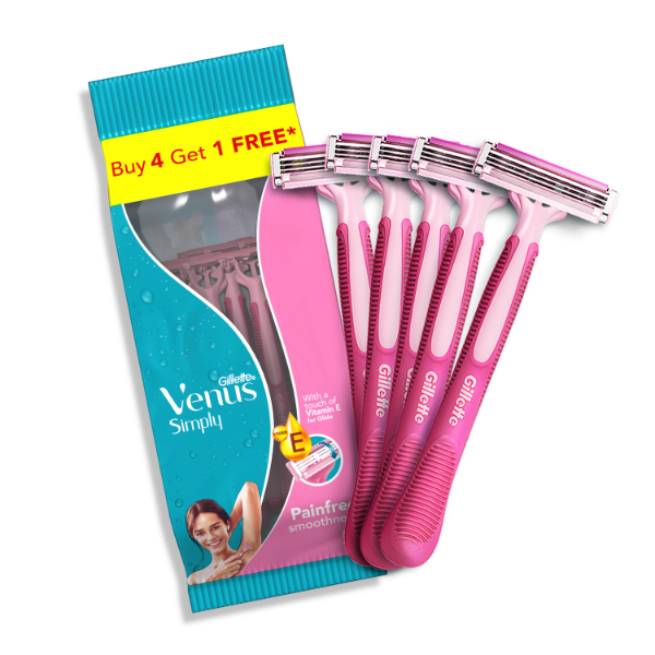 Gillette Venus Simply Venus Pink Disposable Razors for Women – 5 Pack Hair Removal Razors, Smooth & Gentle Shaving, Easy Grip Razor for Soft Skin (B4G1 Offer)
(Pack of -5)