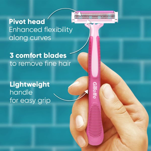 Gillette Venus Simply Venus Pink Disposable Razors for Women – 5 Pack Hair Removal Razors, Smooth & Gentle Shaving, Easy Grip Razor for Soft Skin (B4G1 Offer)
(Pack of -5) - Image 3
