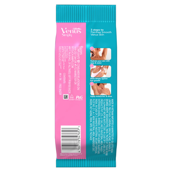 Gillette Venus Simply Venus Pink Disposable Razors for Women – 5 Pack Hair Removal Razors, Smooth & Gentle Shaving, Easy Grip Razor for Soft Skin (B4G1 Offer)
(Pack of -5) - Image 4