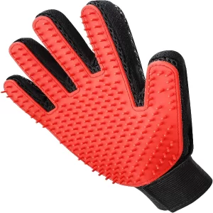 Pet Grooming Glove for Dogs & Cats – Gentle Deshedding Hair Remover Mitt with Five Finger Massage Design for Long & Short Fur Pets (Red)