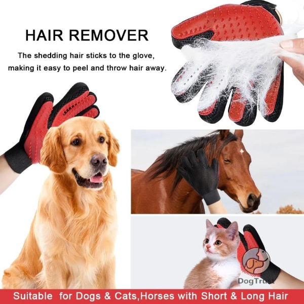 Pet Grooming Glove for Dogs & Cats – Gentle Deshedding Hair Remover Mitt with Five Finger Massage Design for Long & Short Fur Pets (Red) - Image 3