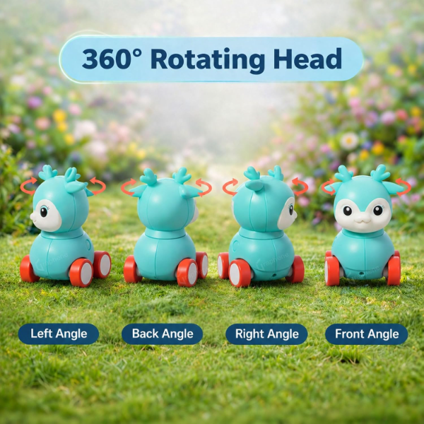 GRAPHENE Press & Go Deer Friction Powered Toy for Babies & Toddlers (6–24 Months) – 360° Rotating Animal Racing Car, No Battery Push & Go Educational Play Vehicle, Fun Birthday Gift for Boys & Girls, Multicolor - Image 2