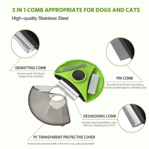 Mixen 3-in-1 Pet Grooming Brush – Professional Grooming Comb & Tool Set for Dogs, Cats, Puppies, Kittens, Rabbits & Horses – Suitable for Long & Short Hair, Flea Removal