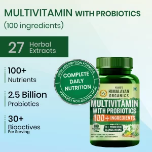Himalayan Organics Multivitamin for Men & Women with Probiotics | 100+ Ingredients Including Vitamins B1–B12, C, D & E, Zinc, Iron & Calcium | 27+ Herbal Extracts | Supports Energy, Immunity, Stamina, Bone, Skin & Hair Health | Daily Multivitamin Tablets | 180 Count