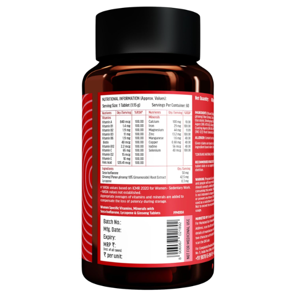 HK Vitals Multivitamin for Women | Daily Women's Multivitamin with Zinc, Vitamin C, Vitamin D, Multiminerals & Ginseng Extract | Supports Energy, Immunity & Overall Wellness | 60 Tablets
(Pack of -2) - Image 3