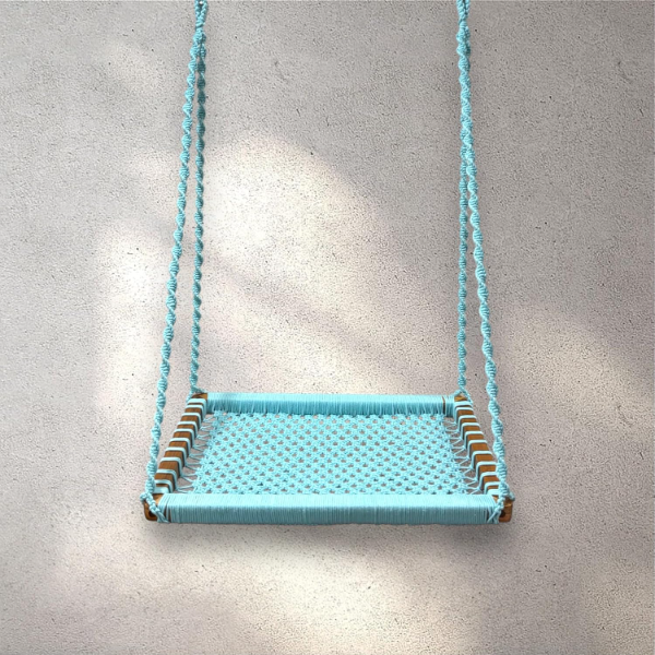 Handcrafted Macrame Cat Hammock Swing – Comfortable Hanging Pet Bed, Wall-Mounted Cat Furniture (Rectangle, Aqua Blue, Medium) - Image 2