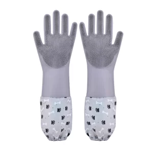 Pet Grooming Gloves for Dogs & Cats | Silicone Hair Remover & Bathing Gloves with High-Density Bristles | Heat-Resistant Deshedding & Cleaning Mitts for Pets – 1 Pair (Grey)