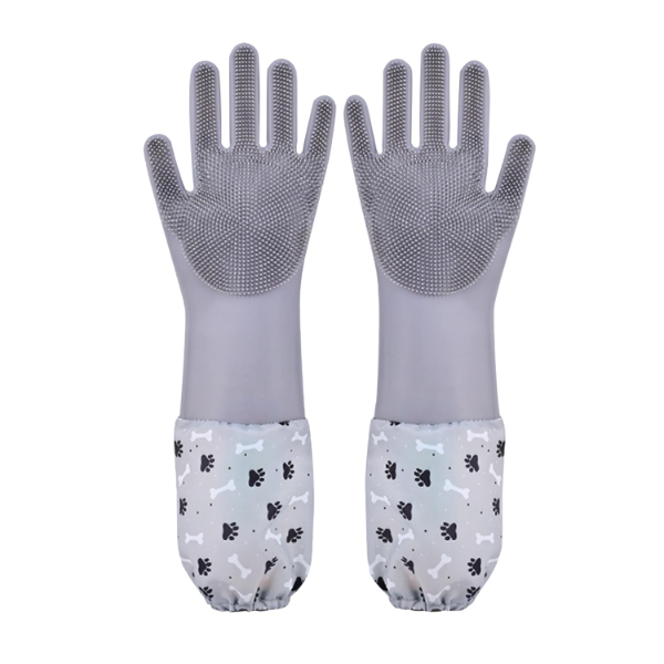 Pet Grooming Gloves for Dogs & Cats | Silicone Hair Remover & Bathing Gloves with High-Density Bristles | Heat-Resistant Deshedding & Cleaning Mitts for Pets – 1 Pair (Grey)