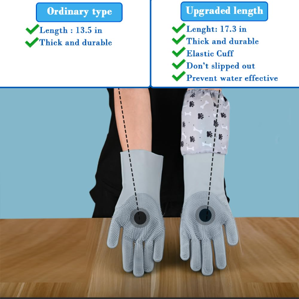 Pet Grooming Gloves for Dogs & Cats | Silicone Hair Remover & Bathing Gloves with High-Density Bristles | Heat-Resistant Deshedding & Cleaning Mitts for Pets – 1 Pair (Grey) - Image 2