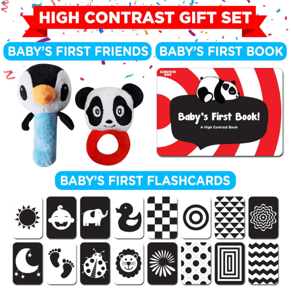 ToyTastic Newborn Baby Gift Set 0-12 Months – High Contrast Flash Cards, Sensory Book & Rattle Toys for Visual Stimulation, Brain Development and Early Learning – Perfect Infant Gift for Boys and Girls - Image 2