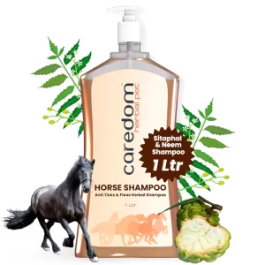 Herbal Horse Shampoo 1 Litre with Neem & Sitaphal Extracts | Natural Tick & Flea Protection | Deep Cleansing Coat Care for Horses | Soothing Stable & Outdoor Grooming Wash