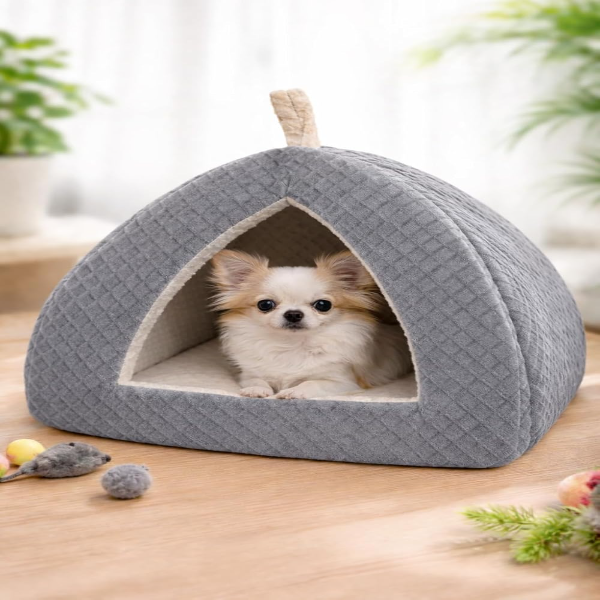 Indoor & Outdoor Dog Bed with Washable Plush Cushion – Cozy Pet Bed for Puppies, Rabbits, Large Dogs, Cats & Kittens (Grey, Small)
