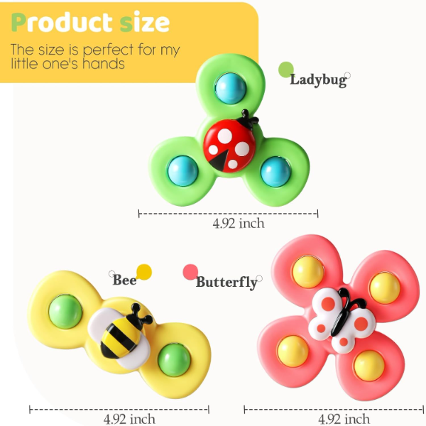 Toy Imagine Insect-Themed Suction Spinner Toys for Babies & Toddlers – Interactive Sensory Fidget Toys for Kids 0–5 Years, Travel-Friendly Early Learning Baby Toys with Suction Base (Insect Set) - Image 2
