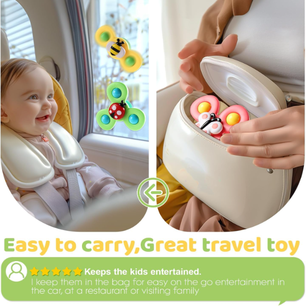 Toy Imagine Insect-Themed Suction Spinner Toys for Babies & Toddlers – Interactive Sensory Fidget Toys for Kids 0–5 Years, Travel-Friendly Early Learning Baby Toys with Suction Base (Insect Set) - Image 3