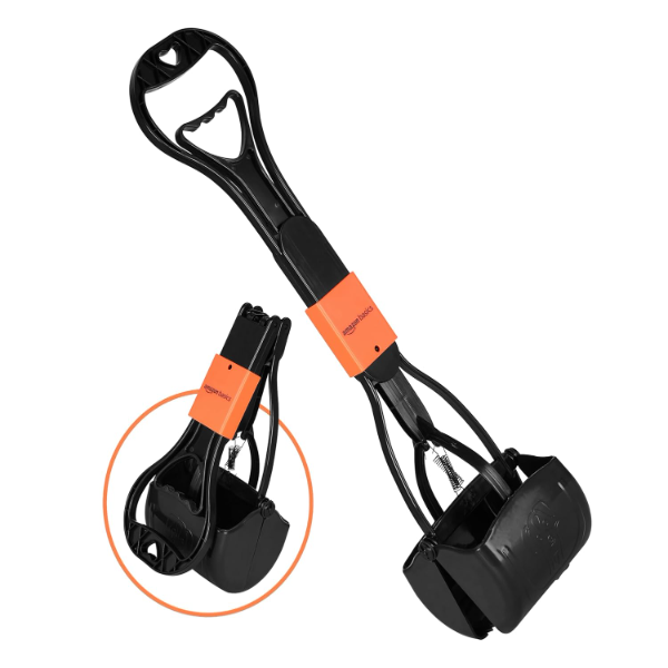 Amazon Basics Heavy-Duty Folding Jaw Pooper Scooper for Dogs – Large Pet Waste Picker with One-Handed Operation