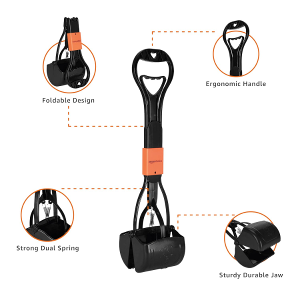 Amazon Basics Heavy-Duty Folding Jaw Pooper Scooper for Dogs – Large Pet Waste Picker with One-Handed Operation - Image 2