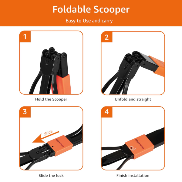 Amazon Basics Heavy-Duty Folding Jaw Pooper Scooper for Dogs – Large Pet Waste Picker with One-Handed Operation - Image 3