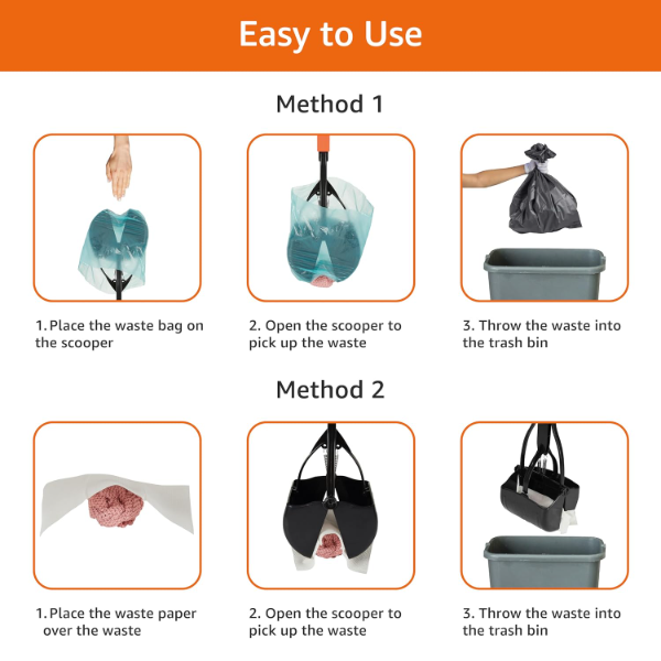 Amazon Basics Heavy-Duty Folding Jaw Pooper Scooper for Dogs – Large Pet Waste Picker with One-Handed Operation - Image 4