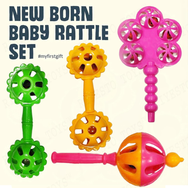 ToyTastic 4-Piece Baby Rattle Set – Colorful Infant Jhunjhuna Toys for Newborns – Non-Toxic Plastic Sensory Toys for Babies 0–12 Months – Safe Early Learning & Baby Shower Gift Set for Boys and Girls - Image 4