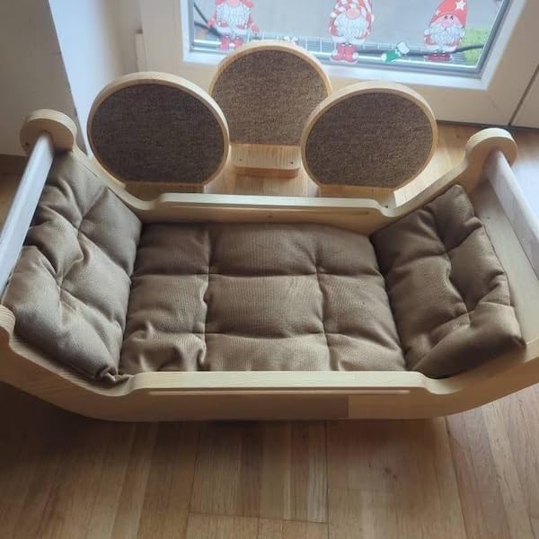 KALAHARI Wall-Mounted Wooden Cat Bed with Soft Cushion & 3 Climbing Steps – Space-Saving Modern Cat Hammock Shelf for Indoor Living Rooms, Natural Birch Lounge Platform - Image 3