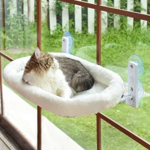 KUTKUT Cat Window Hammock – Cozy Indoor Cat Bed with Metal Frame & Strong Suction Cups (Large, 52×30cm)