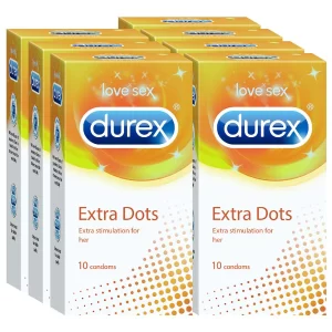 Durex Extra Dotted Condoms for Men (10 Count, Pack of 7) – Ribbed & Textured for Enhanced Stimulation