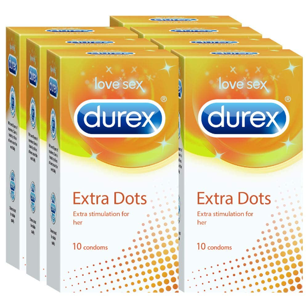 Durex Extra Dotted Condoms for Men (10 Count, Pack of 7) – Ribbed & Textured for Enhanced Stimulation