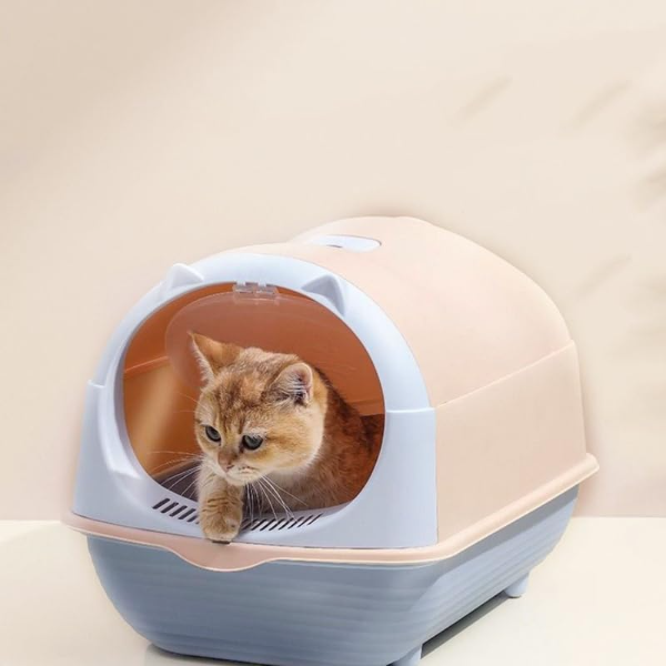 Large Enclosed Cat Litter Box with Pee Shield – Splash Guard, Easy-Clean Sifter for Cats & Rabbits, Villa-Style Pet Toilet