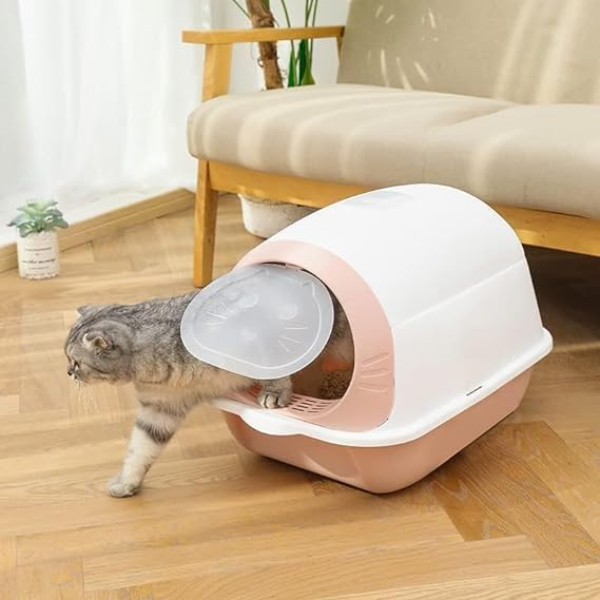 Large Enclosed Cat Litter Box with Pee Shield – Splash Guard, Easy-Clean Sifter for Cats & Rabbits, Villa-Style Pet Toilet - Image 4