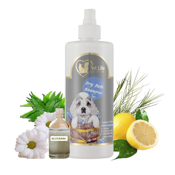 Pet Life Organic Waterless Dry Shampoo for Dogs, Cats, Puppies, Kittens & Rabbits – Natural Spray Cleanser for a Soft, Shiny & Fresh Coat | 500 ml