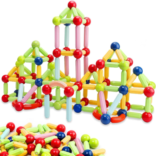 Sky Tech® Magnetic Building Sticks & Balls Set (64 Pcs) | STEM Educational Construction Toy for Kids Ages 3+ | Creative Magnet Blocks for Boys & Girls Ages 3–14 | Learning & Brain Development Toy Gift
