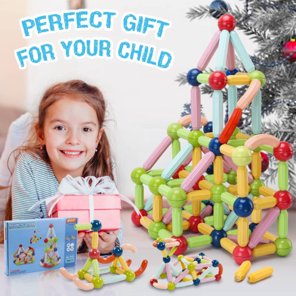 Sky Tech® Magnetic Building Sticks & Balls Set (64 Pcs) | STEM Educational Construction Toy for Kids Ages 3+ | Creative Magnet Blocks for Boys & Girls Ages 3–14 | Learning & Brain Development Toy Gift - Image 4