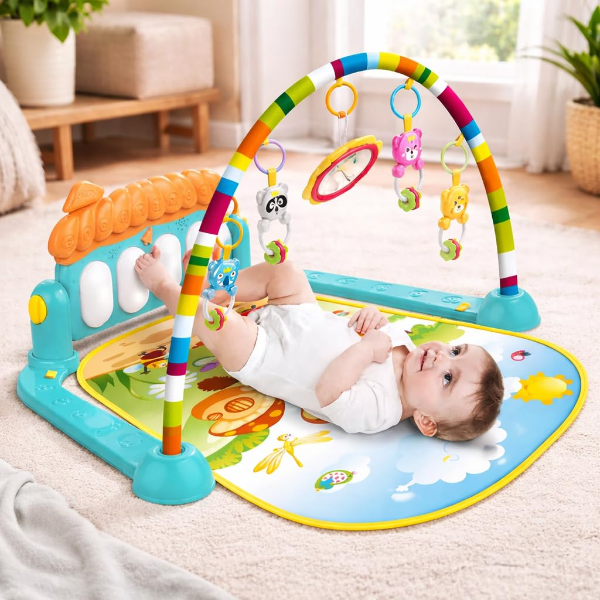 ToyTastic Baby Play Gym & Activity Mat with Kick & Play Piano – Infant Play Mat for 0–12 Months – Newborn Sensory Gym with Hanging Toys – Early Learning Floor Mat for Babies & Toddlers (0–2 Years)